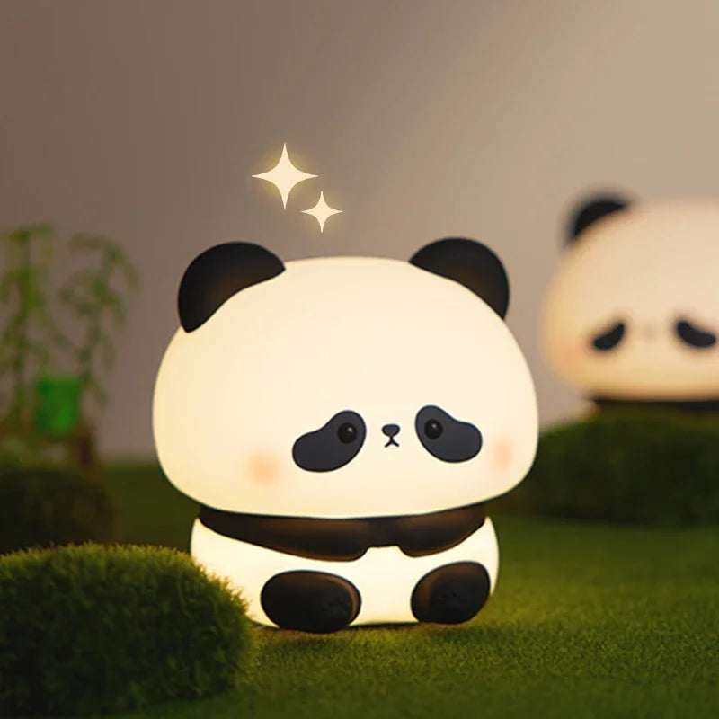 Cute Panda LED Night Light, Silicone Night Light, USB Rechargeable, Touch Night Lamp, Bedroom Timing Lamp Decoration, 